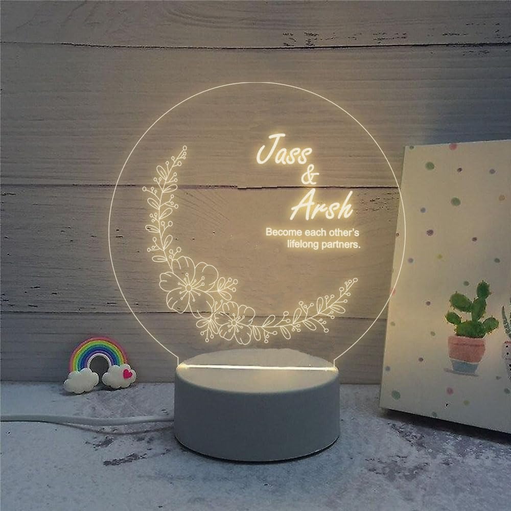 Personalized 3D LED Illusion Lamp for Couples with Name & Date – Warm White Light – Custom Romantic Gift for Anniversary, Wedding, Valentine’s Day & More