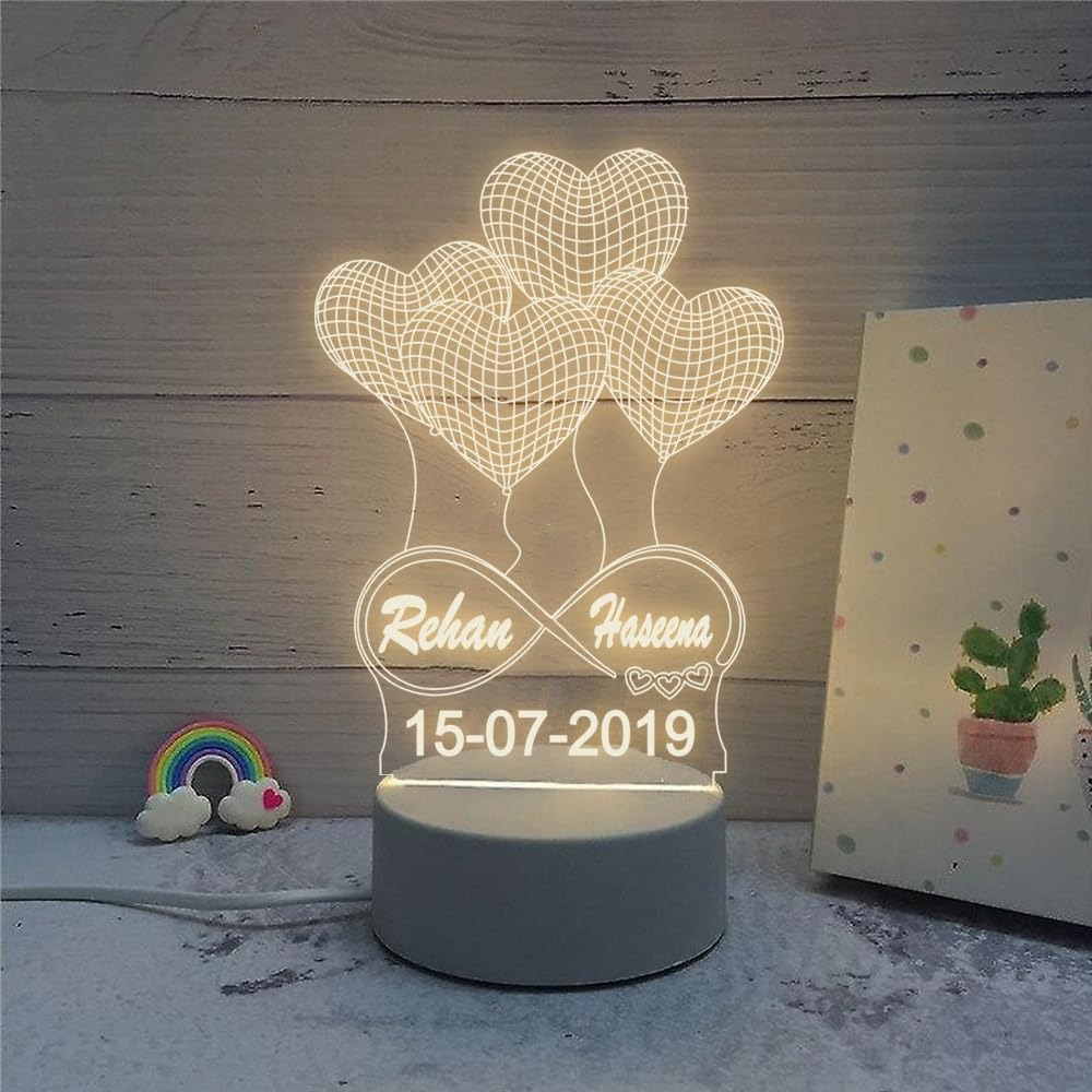 Customized 3D Illusion LED Lamp with Name & Date – Warm White Light – Personalized Romantic Gift for Couples, Anniversary, Wedding, Valentine’s Day