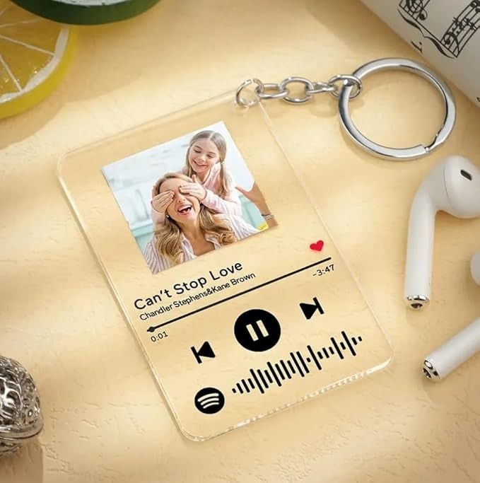 Acrylic Personalized Customized Spotify Keychain The Photo & Scannable Link With A Musical Plaque Gift For Girls Boys Women Men Couple Girlfriend, Boyfriend, Car, Bike, Home Key