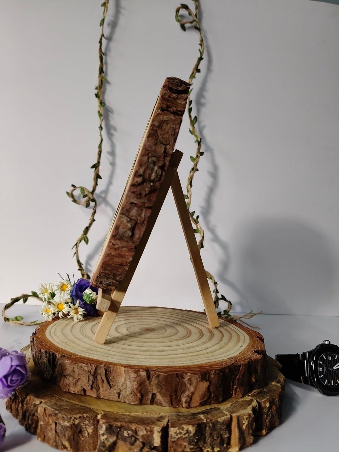 Natural Wooden Slice Photo Frame With Wood Stand Custom Name And Design Photo Frames Unique Gift with Engraved Names (4-5 inch), Round, Tabletop - Image 4