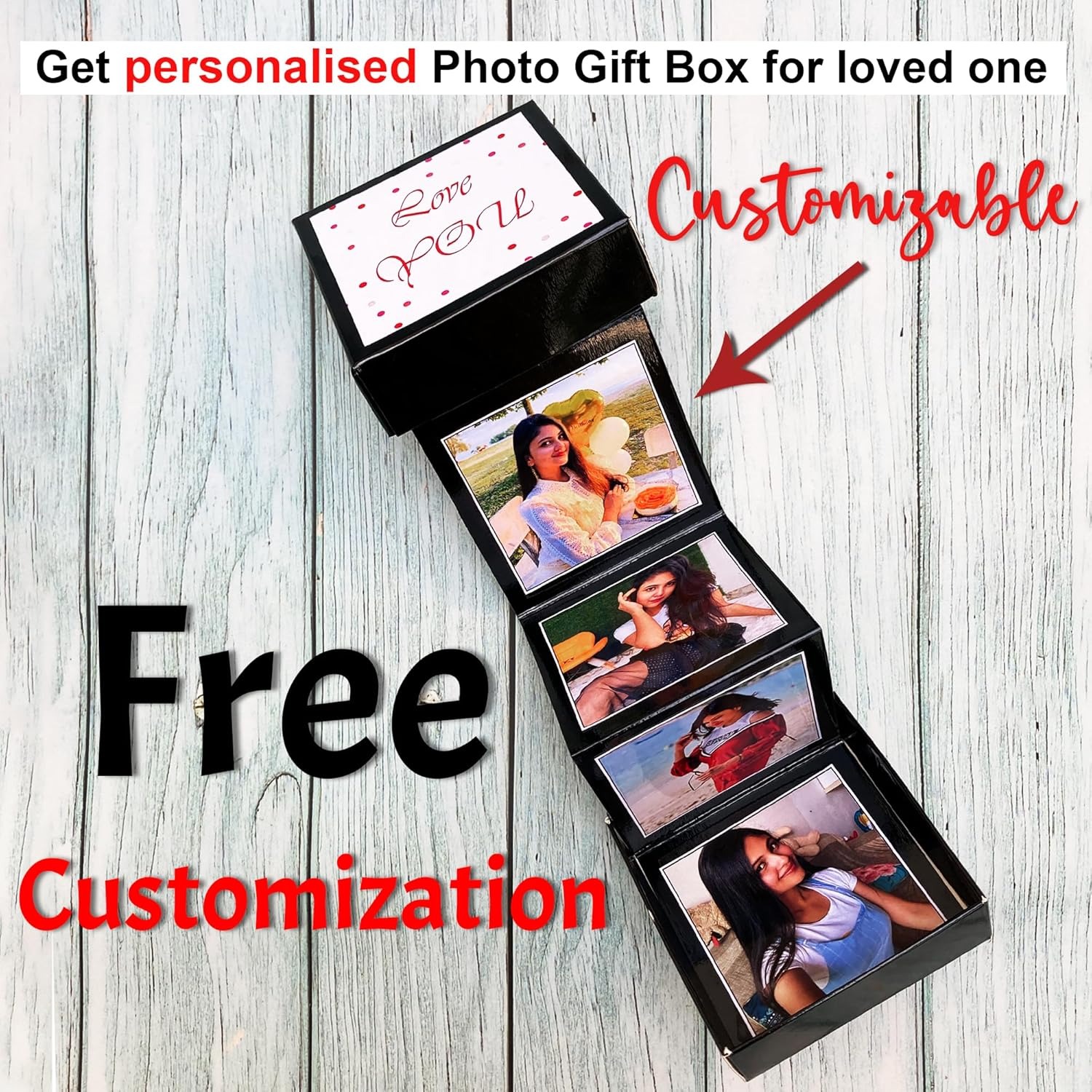 Personalised Photo Gift box For Birthday/Anniversary/Valentine's Day || Ladder box with Photo, black - Image 2
