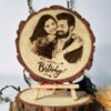 Natural Wooden Slice Photo Frame With Wood Stand Custom Name And Design Photo Frames Unique Gift with Engraved Names (4-5 inch), Round, Tabletop