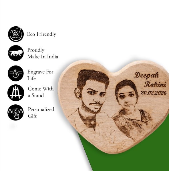 Wooden Engraved Heart Frame With Picture And Texts - Image 4