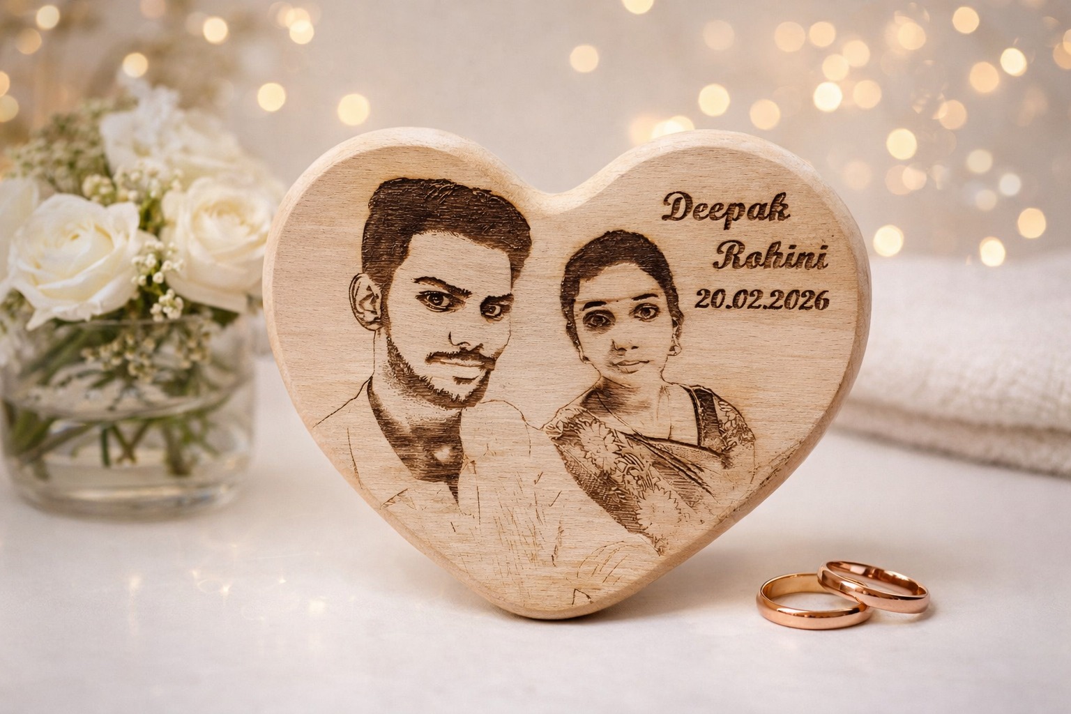 Wooden Engraved Heart Frame With Picture And Texts
