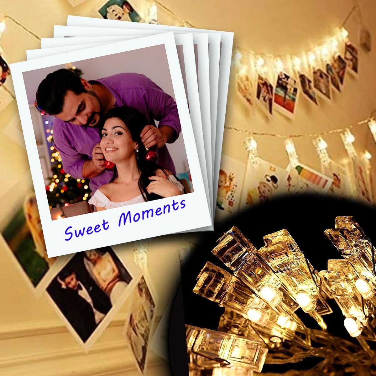 12 Plastic Photo Clip Led String Lights Warm White With 12 Photos | Photo Hanging Lighting for Birthday, Festival, Wedding, Party for Home, Patio, Lawn, Restaurants Home Decoration - Image 2