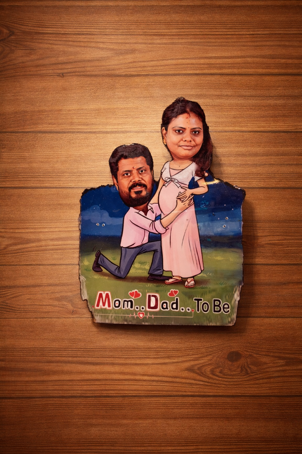Personalized Mom & Dad To Be Caricature Acrylic – Pregnancy Announcement Gift