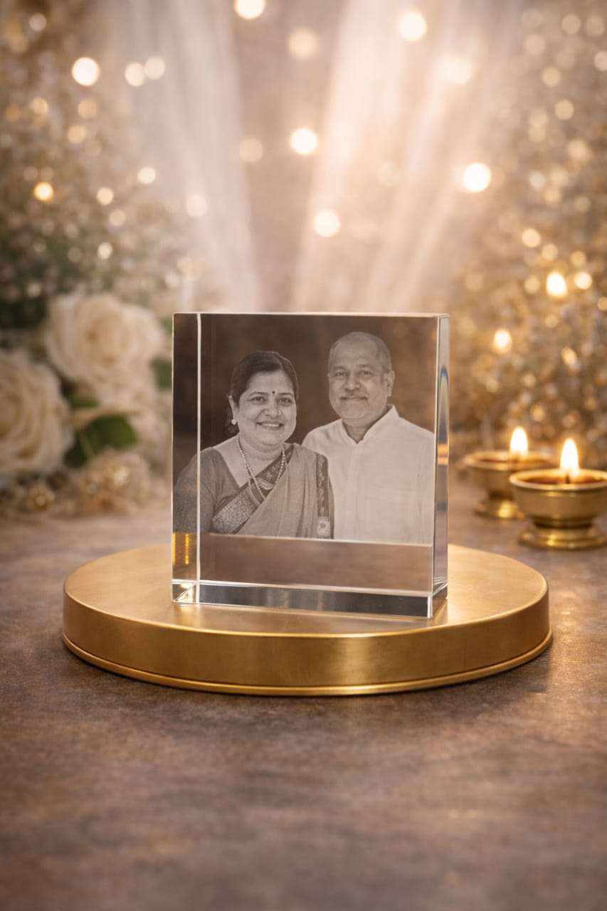Personalized 3D Crystal Photo Block with LED Display Base|PureCrystal Custom Photo Cube|Personalized 3D Laser Engraved Crystal