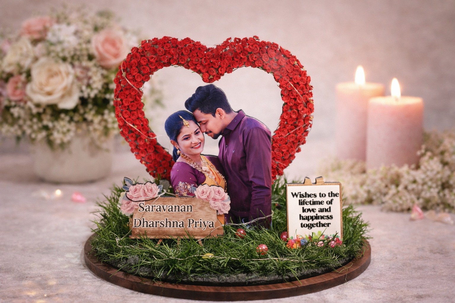 Personalized Heart Couple Stage Cutout | LED Light | With Name and Date Board