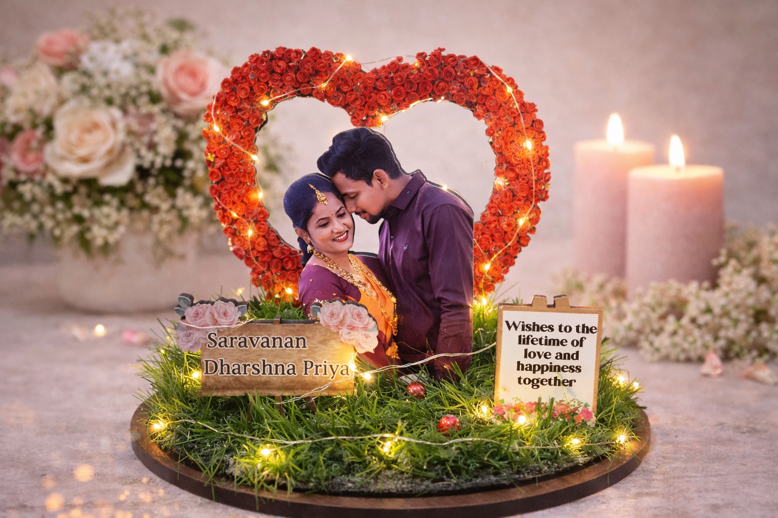 Personalized Heart Couple Stage Cutout | LED Light | With Name and Date Board - Image 2