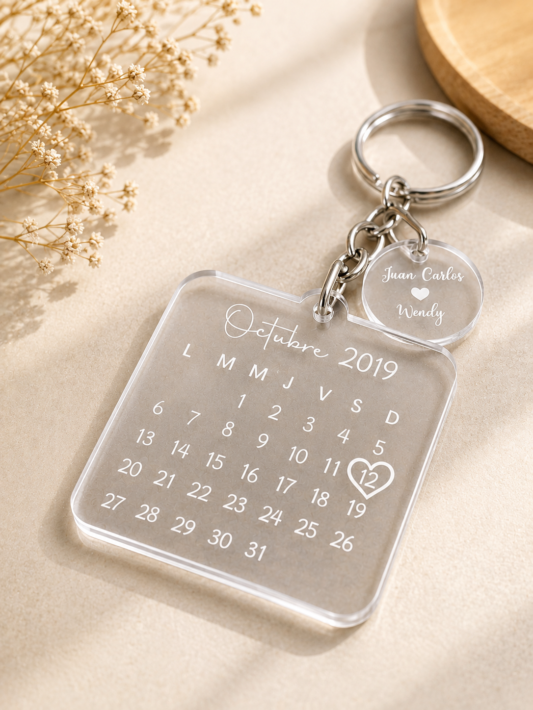 Personalized Acrylic Calendar Keychain – Custom Date & Name Gift