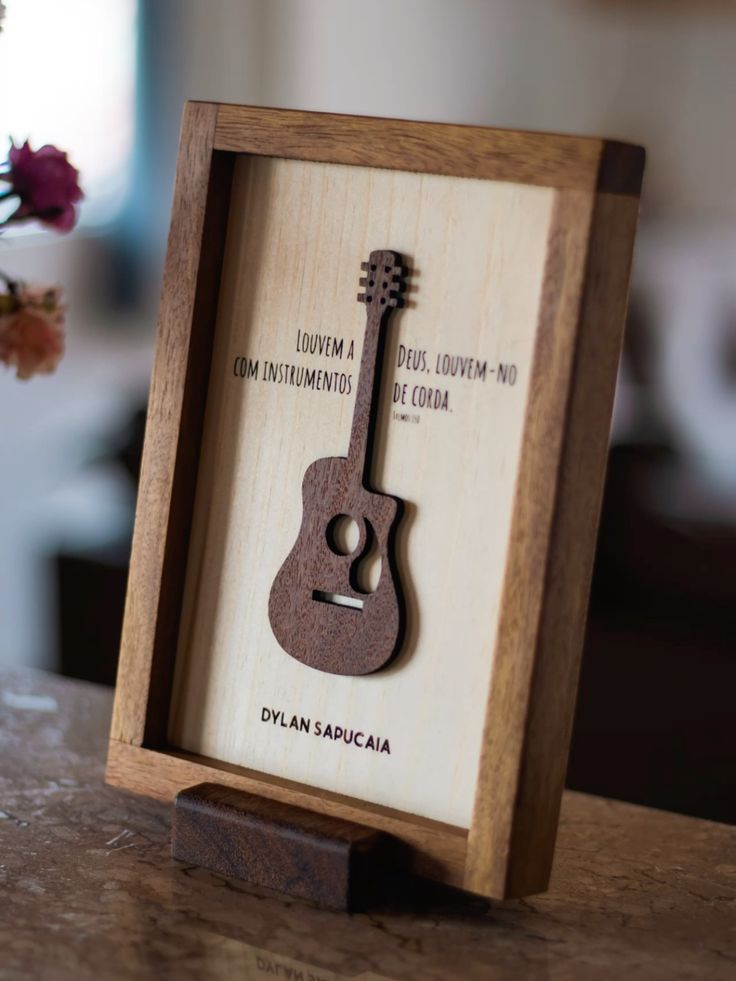 Personalized Wooden Guitar Instrument Frame with Tabletop Stand