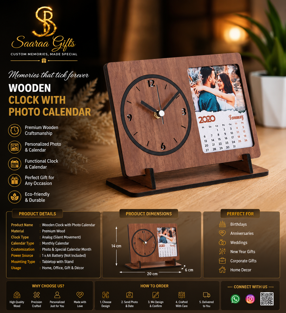 MDF Clock with Personalized Photo Calendar - Image 2