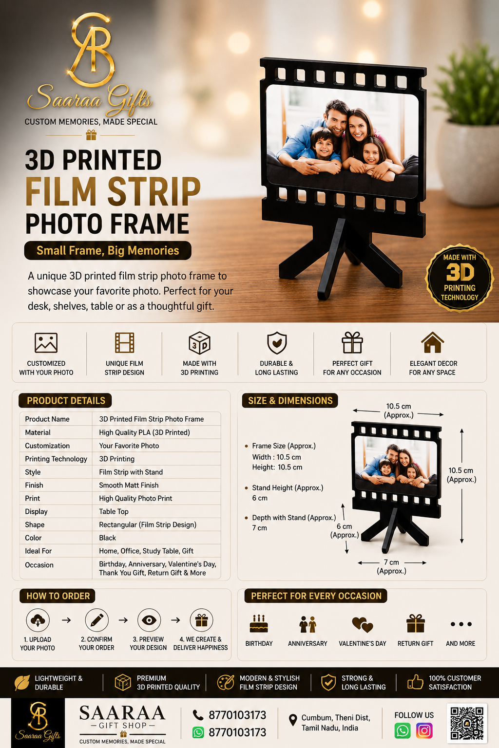 3D Printed Film Strip Photo Frame – Personalized Custom Photo Gift - Image 2